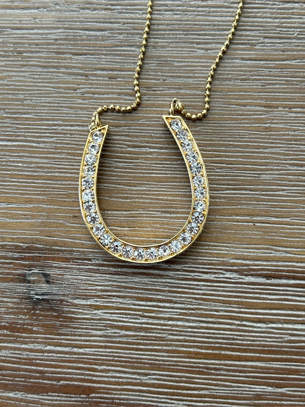 Gold Tone Crystal Horseshoe Pendant Necklace - Women Jewelry